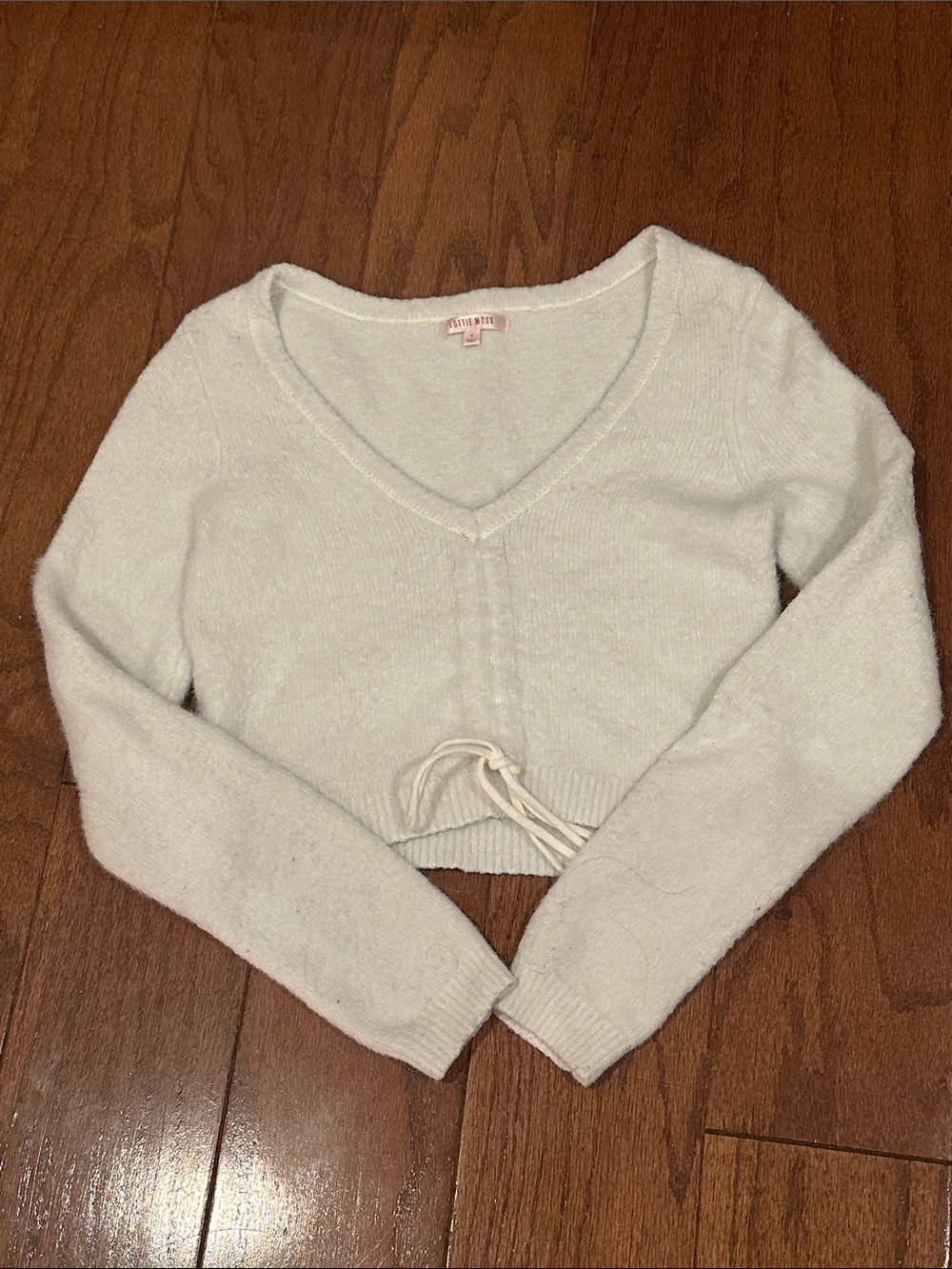 Lottie Moss Cozy V-Neck Drawstring Cropped cream Sweater —please read!